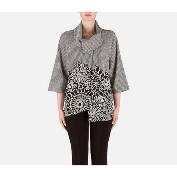 Joseph Ribkoff Sz 6 Jacket Blazer Coat Black White Boho Office Retro Designer - Picture 4 of 12